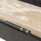 Material-driven for fun, this shuffleboard table features a hand-stitched leather landing surface, laminated solid oak game board — finished in a durable lacquer — and industrial trestle-style, cast iron legs. Climatic adjusters for leveling with ease. Each table comes with carved wood and steel pucks, as well as a steel ring scoring mechanism. Amethyst Home provides interior design, new home construction design consulting, vintage area rugs, and lighting in the Des Moines metro area.