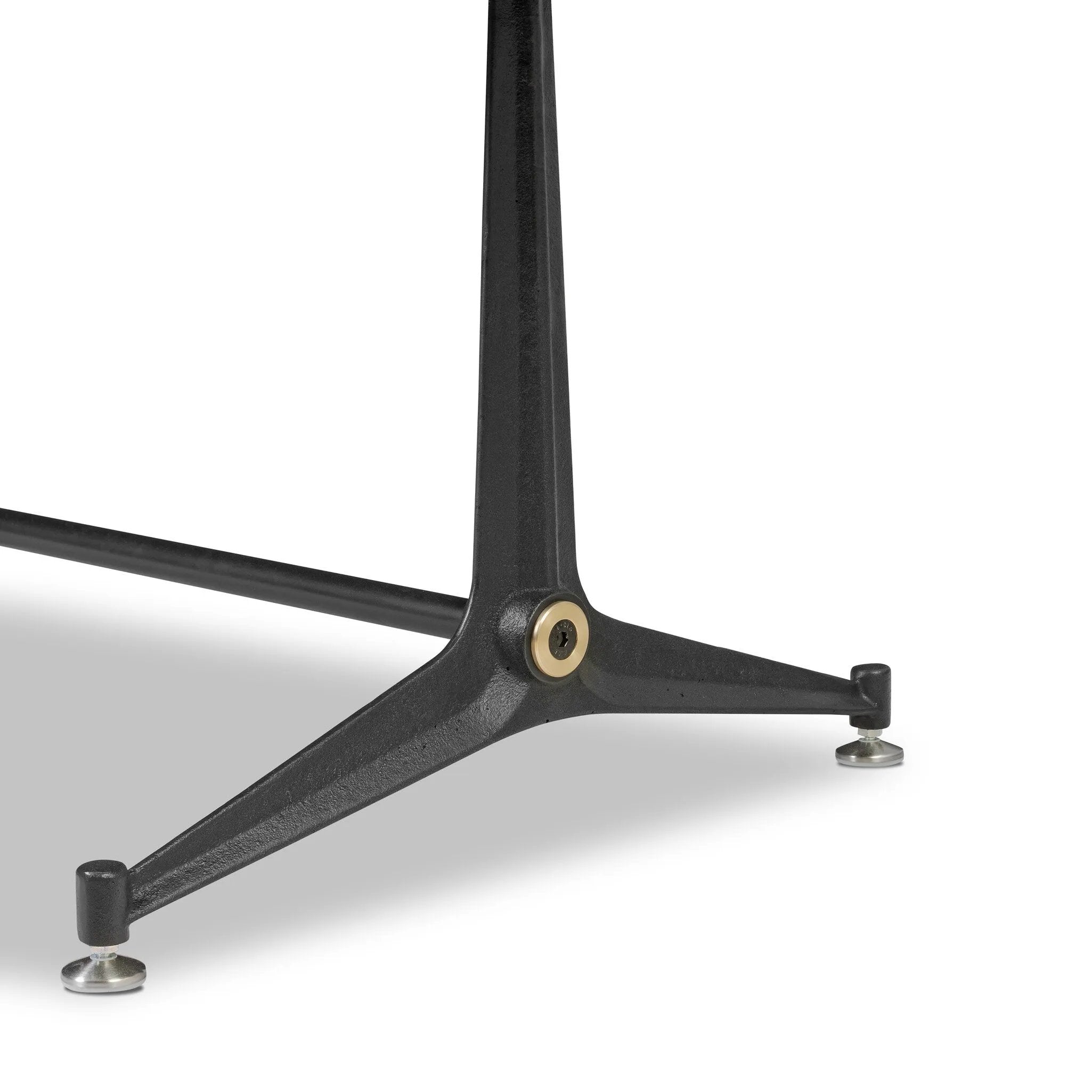 Material-driven for fun, this shuffleboard table features a hand-stitched leather landing surface, laminated solid oak game board — finished in a durable lacquer — and industrial trestle-style, cast iron legs. Climatic adjusters for leveling with ease. Each table comes with carved wood and steel pucks, as well as a steel ring scoring mechanism. Amethyst Home provides interior design, new home construction design consulting, vintage area rugs, and lighting in the Winter Garden metro area.