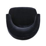 The continuous form of this swivel chair creates a sleek look that elevates everyday seating. Upholstered in navy wool blend, its sleek design is complemented by a 360-degree swivel and pedestal base of solid parawood for a mixed media moment Amethyst Home provides interior design, new home construction design consulting, vintage area rugs, and lighting in the Alpharetta metro area.