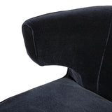 The continuous form of this swivel chair creates a sleek look that elevates everyday seating. Upholstered in navy wool blend, its sleek design is complemented by a 360-degree swivel and pedestal base of solid parawood for a mixed media moment Amethyst Home provides interior design, new home construction design consulting, vintage area rugs, and lighting in the Miami metro area.