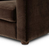 The popular Art Deco club chair makes a comeback. With a prominent curved top, deep seat with a loose cushion, and armrests designed for true relaxation, the armchair invites you to sit back and take it all in. Upholstered in rich chocolate upholstery.As fans of luxe materials at Amethyst, we love the nature inspired Draper Chair - Monte Chocolate. Amethyst Home provides interior design, new home construction design consulting, vintage area rugs, and lighting in the Newport Beach metro area.