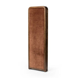 Add privacy where you need it with a vintage-inspired room divider. Three long panels are upholstered in a rich rust-colored chenille and framed out by warm parawood Amethyst Home provides interior design, new home construction design consulting, vintage area rugs, and lighting in the Calabasas metro area.