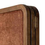 Add privacy where you need it with a vintage-inspired room divider. Three long panels are upholstered in a rich rust-colored chenille and framed out by warm parawood Amethyst Home provides interior design, new home construction design consulting, vintage area rugs, and lighting in the Salt Lake City metro area.