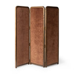Add privacy where you need it with a vintage-inspired room divider. Three long panels are upholstered in a rich rust-colored chenille and framed out by warm parawood Amethyst Home provides interior design, new home construction design consulting, vintage area rugs, and lighting in the Scottsdale metro area.