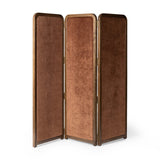Add privacy where you need it with a vintage-inspired room divider. Three long panels are upholstered in a rich rust-colored chenille and framed out by warm parawood Amethyst Home provides interior design, new home construction design consulting, vintage area rugs, and lighting in the Scottsdale metro area.