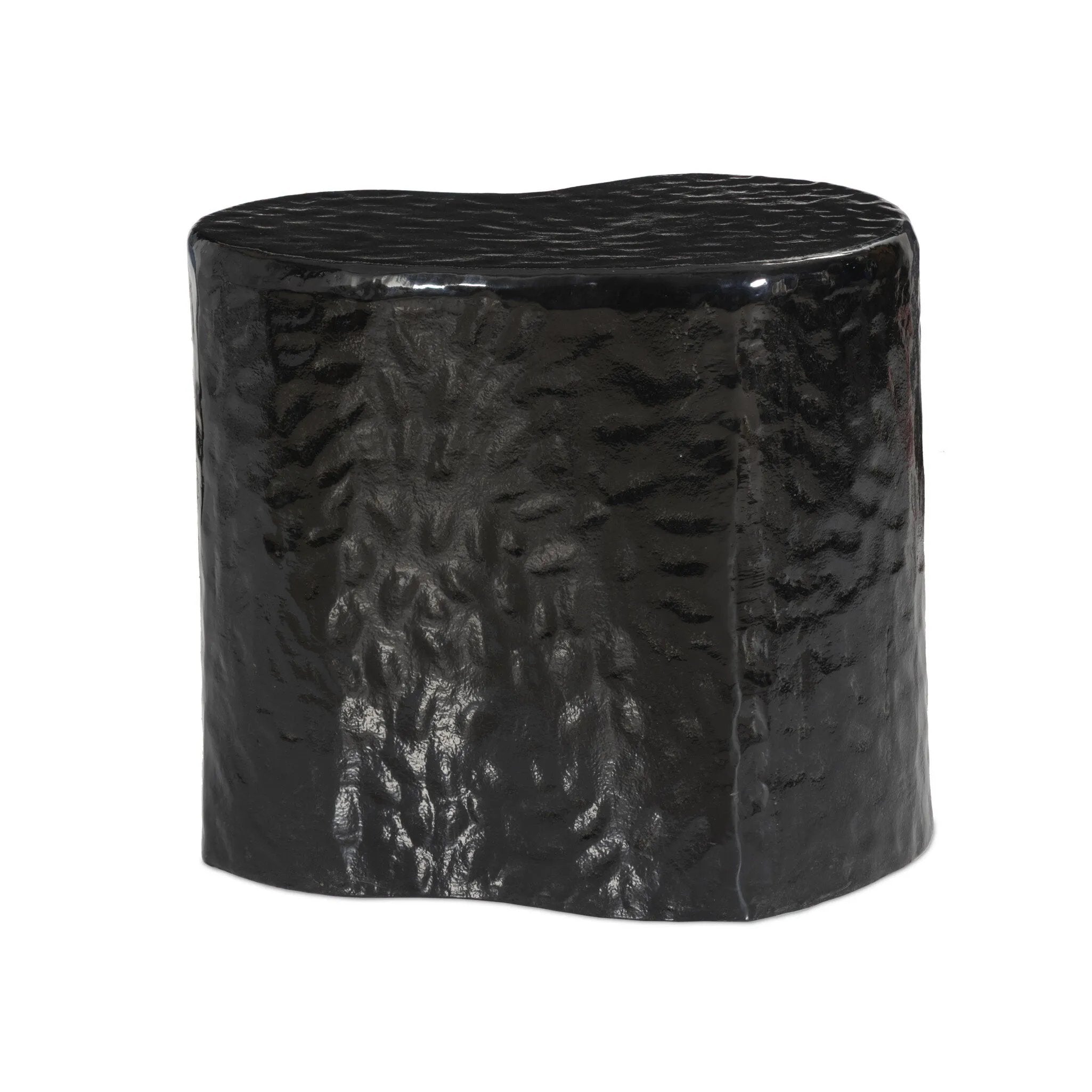 Add an organic element anywhere. Made from cast aluminum with a glossy black finish, a fluid-shaped end table makes a major material statement in any space. With a spacious top, it's perfectly sized for your favorite book and nightcap.As lovers of natural style at Amethyst, we love the nature inspired Dulcie End Table. Amethyst Home provides interior design, new home construction design consulting, vintage area rugs, and lighting in the Calabasas metro area.