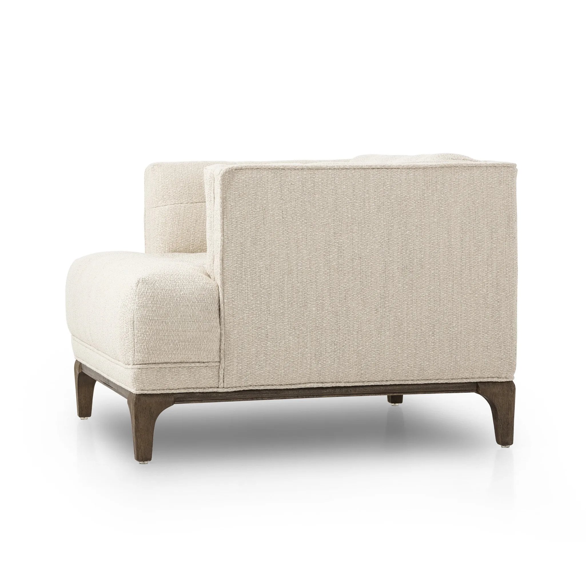 Featuring Dylan Kerbey Taupe Chair by Four Hands at Amethyst Home. Overall Dimensions: 34.75"w x 34.75"d x 25.25"hWeight : 57.54 lbsMaterials: 96% Polyester, 4% Acrylic, Solid Parawood. Amethyst Home provides interior design, new home construction design consulting, vintage area rugs, and lighting in the Austin metro area.