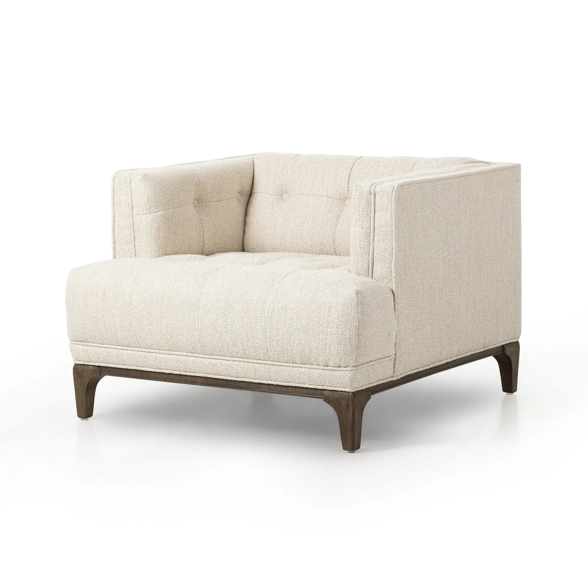 Featuring Dylan Kerbey Taupe Chair by Four Hands at Amethyst Home. Overall Dimensions: 34.75"w x 34.75"d x 25.25"hWeight : 57.54 lbsMaterials: 96% Polyester, 4% Acrylic, Solid Parawood. Amethyst Home provides interior design, new home construction design consulting, vintage area rugs, and lighting in the Miami metro area.