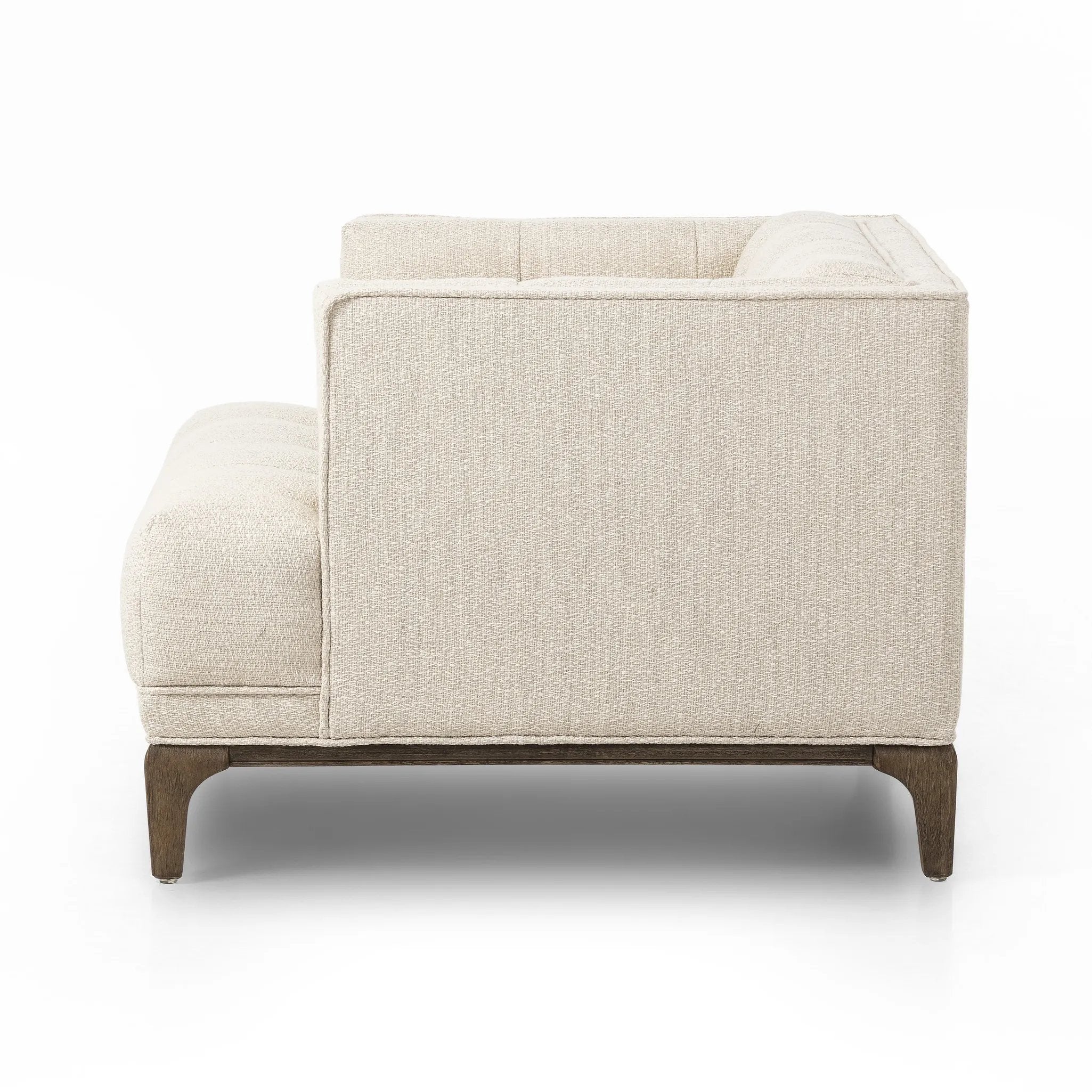 Featuring Dylan Kerbey Taupe Chair by Four Hands at Amethyst Home. Overall Dimensions: 34.75"w x 34.75"d x 25.25"hWeight : 57.54 lbsMaterials: 96% Polyester, 4% Acrylic, Solid Parawood. Amethyst Home provides interior design, new home construction design consulting, vintage area rugs, and lighting in the Newport Beach metro area.