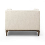 Featuring Dylan Kerbey Taupe Chair by Four Hands at Amethyst Home. Overall Dimensions: 34.75"w x 34.75"d x 25.25"hWeight : 57.54 lbsMaterials: 96% Polyester, 4% Acrylic, Solid Parawood. Amethyst Home provides interior design, new home construction design consulting, vintage area rugs, and lighting in the Portland metro area.