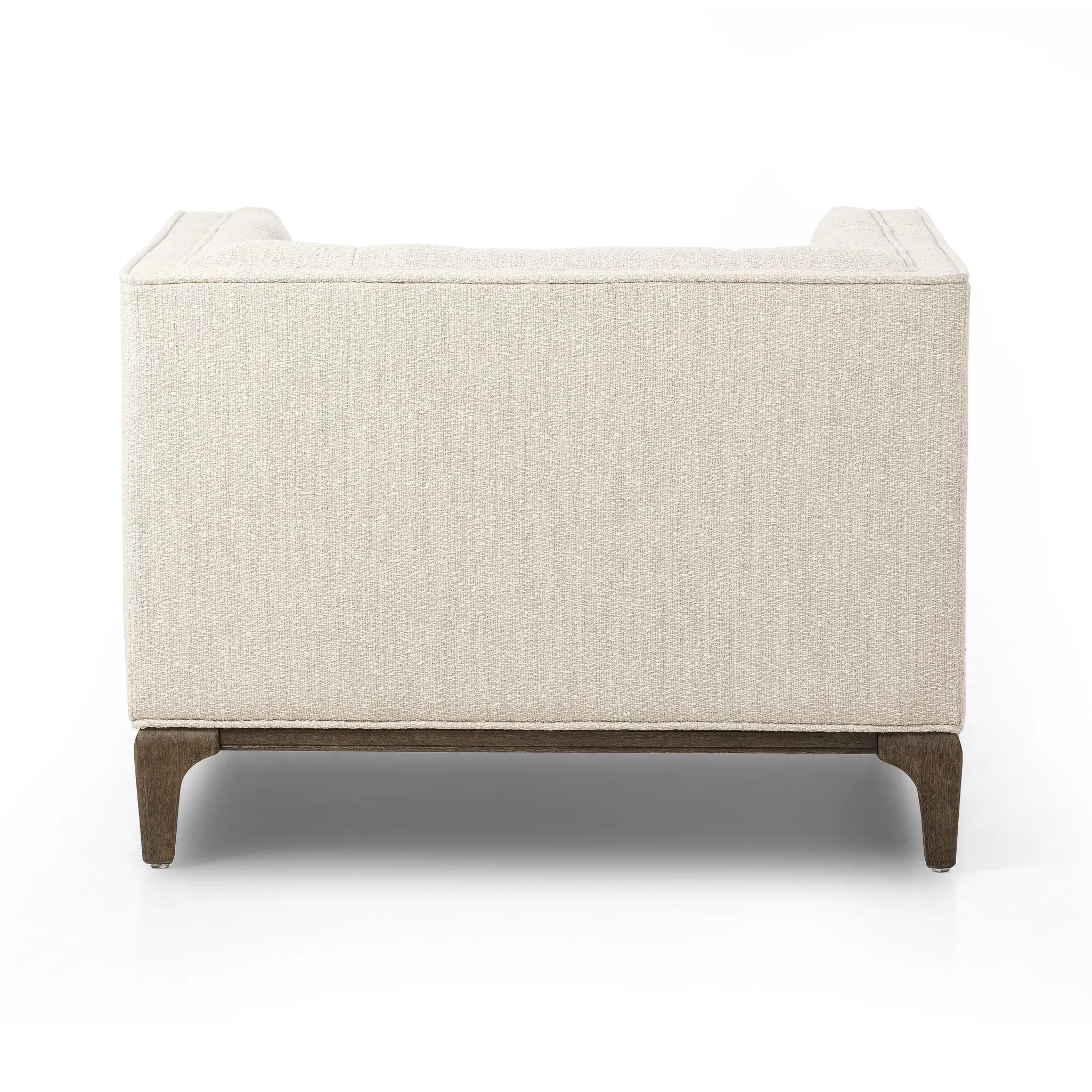 Featuring Dylan Kerbey Taupe Chair by Four Hands at Amethyst Home. Overall Dimensions: 34.75"w x 34.75"d x 25.25"hWeight : 57.54 lbsMaterials: 96% Polyester, 4% Acrylic, Solid Parawood. Amethyst Home provides interior design, new home construction design consulting, vintage area rugs, and lighting in the Portland metro area.