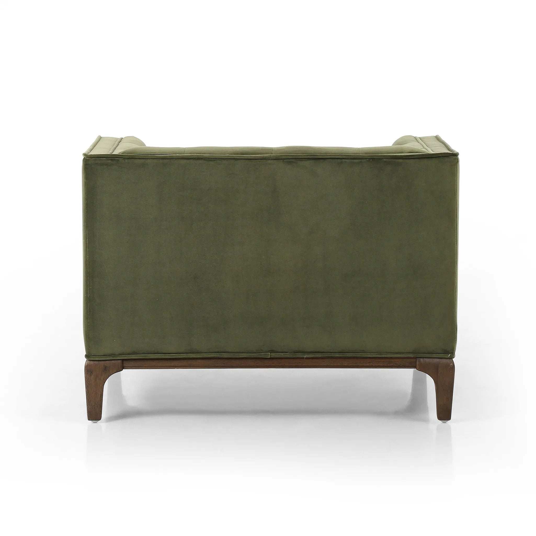 Featuring Dylan Sapphire Olive Chair by Four Hands at Amethyst Home. A low, spacious mid-century silhouette is covered in velvety upholstery in an intriguing sapphire olive, with blind tufting.Overall Dimensions: 34.75"w x 34.75"d x 25.25"hWeight : 57.54 lbsMaterials: 95% Polyester, 5% Cotton, Solid Parawood. Amethyst Home provides interior design, new home construction design consulting, vintage area rugs, and lighting in the Calabasas metro area.