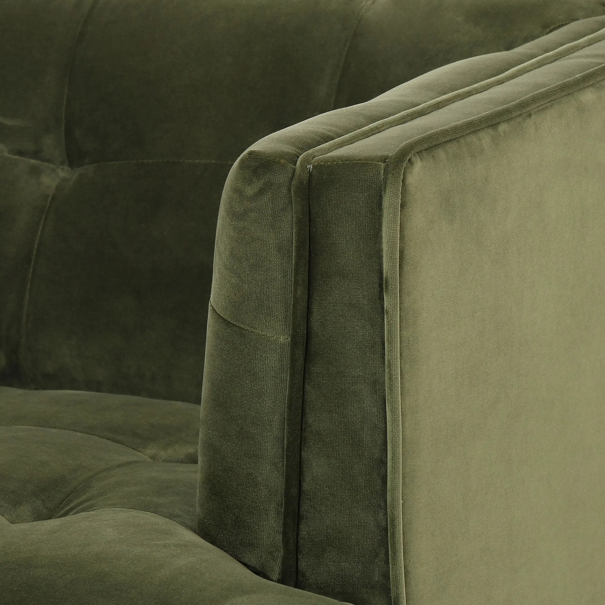 Featuring Dylan Sapphire Olive Chair by Four Hands at Amethyst Home. A low, spacious mid-century silhouette is covered in velvety upholstery in an intriguing sapphire olive, with blind tufting.Overall Dimensions: 34.75"w x 34.75"d x 25.25"hWeight : 57.54 lbsMaterials: 95% Polyester, 5% Cotton, Solid Parawood. Amethyst Home provides interior design, new home construction design consulting, vintage area rugs, and lighting in the Dallas metro area.