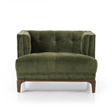 Featuring Dylan Sapphire Olive Chair by Four Hands at Amethyst Home. A low, spacious mid-century silhouette is covered in velvety upholstery in an intriguing sapphire olive, with blind tufting.Overall Dimensions: 34.75"w x 34.75"d x 25.25"hWeight : 57.54 lbsMaterials: 95% Polyester, 5% Cotton, Solid Parawood. Amethyst Home provides interior design, new home construction design consulting, vintage area rugs, and lighting in the Tampa metro area.
