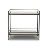 Bring a touch of heritage charm to your bedroom with this two-tier metal nightstand. An aged rust finish complements solid marble shelves with stripe-like veining, finished out with turned legs and gallery edging Amethyst Home provides interior design, new home construction design consulting, vintage area rugs, and lighting in the Boston metro area.