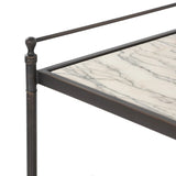 Bring a touch of heritage charm to your bedroom with this two-tier metal nightstand. An aged rust finish complements solid marble shelves with stripe-like veining, finished out with turned legs and gallery edging Amethyst Home provides interior design, new home construction design consulting, vintage area rugs, and lighting in the Portland metro area.
