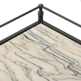 Bring a touch of heritage charm to your bedroom with this two-tier metal nightstand. An aged rust finish complements solid marble shelves with stripe-like veining, finished out with turned legs and gallery edging Amethyst Home provides interior design, new home construction design consulting, vintage area rugs, and lighting in the Washington metro area.