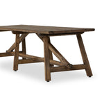 This Wabi Sabi-inspired accent bench feels like a family heirloom, thanks to the timeless look of burnt bleached oak. A trellis base, wide planked top and natural cracks and graining reflect the artisanship behind this special found-feeling pieces Amethyst Home provides interior design, new home construction design consulting, vintage area rugs, and lighting in the Boston metro area.
