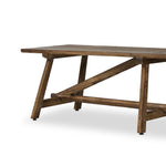 This Wabi Sabi-inspired accent bench feels like a family heirloom, thanks to the timeless look of burnt bleached oak. A trellis base, wide planked top and natural cracks and graining reflect the artisanship behind this special found-feeling pieces Amethyst Home provides interior design, new home construction design consulting, vintage area rugs, and lighting in the Miami metro area.