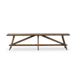 This Wabi Sabi-inspired accent bench feels like a family heirloom, thanks to the timeless look of burnt bleached oak. A trellis base, wide planked top and natural cracks and graining reflect the artisanship behind this special found-feeling pieces Amethyst Home provides interior design, new home construction design consulting, vintage area rugs, and lighting in the Monterey metro area.