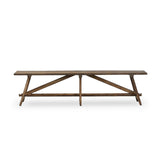 This Wabi Sabi-inspired accent bench feels like a family heirloom, thanks to the timeless look of burnt bleached oak. A trellis base, wide planked top and natural cracks and graining reflect the artisanship behind this special found-feeling pieces Amethyst Home provides interior design, new home construction design consulting, vintage area rugs, and lighting in the Monterey metro area.