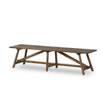 This Wabi Sabi-inspired accent bench feels like a family heirloom, thanks to the timeless look of burnt bleached oak. A trellis base, wide planked top and natural cracks and graining reflect the artisanship behind this special found-feeling pieces Amethyst Home provides interior design, new home construction design consulting, vintage area rugs, and lighting in the Seattle metro area.