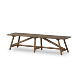 This Wabi Sabi-inspired accent bench feels like a family heirloom, thanks to the timeless look of burnt bleached oak. A trellis base, wide planked top and natural cracks and graining reflect the artisanship behind this special found-feeling pieces Amethyst Home provides interior design, new home construction design consulting, vintage area rugs, and lighting in the Seattle metro area.