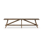 This Wabi Sabi-inspired accent bench feels like a family heirloom, thanks to the timeless look of burnt bleached oak. A trellis base, wide planked top and natural cracks and graining reflect the artisanship behind this special found-feeling pieces Amethyst Home provides interior design, new home construction design consulting, vintage area rugs, and lighting in the Winter Garden metro area.