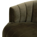 Featuring Elliana Surrey Olive Swivel Chair by Four Hands at Amethyst Home. Meet the chair that offers it all: curves, color, texture, durability, and sustainability. All atop a modern 360-degree swivel. Easy to clean and made from fully recyclable materials, FIQA fabrics are machine-washable, stain-resistant, water-repellent and antimicrobial.Overall Dimen. Amethyst Home provides interior design, new home construction design consulting, vintage area rugs, and lighting in the San Diego metro area.