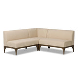 This timeless look works seamlessly into a wide range of styles and collections. With tapered wooden legs with a small curve detailing, plus an inviting U shape for that traditional banquette look. Upholstered in a beautifully neutral performance fabric, connected with alligator clips at the bottom. Amethyst Home provides interior design, new home construction design consulting, vintage area rugs, and lighting in the Miami metro area.