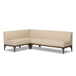 This timeless look works seamlessly into a wide range of styles and collections. With tapered wooden legs with a small curve detailing, plus an inviting U shape for that traditional banquette look. Upholstered in a beautifully neutral performance fabric, connected with alligator clips at the bottom. Amethyst Home provides interior design, new home construction design consulting, vintage area rugs, and lighting in the Monterey metro area.