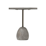 A minimalist end table just made outdoor entertaining easier. Made from solid concrete with an aged smoked finish and sized to be styled seamlessly just about anywhere. Cover or store indoors during inclement weather and when not in use Amethyst Home provides interior design, new home construction design consulting, vintage area rugs, and lighting in the Dallas metro area.