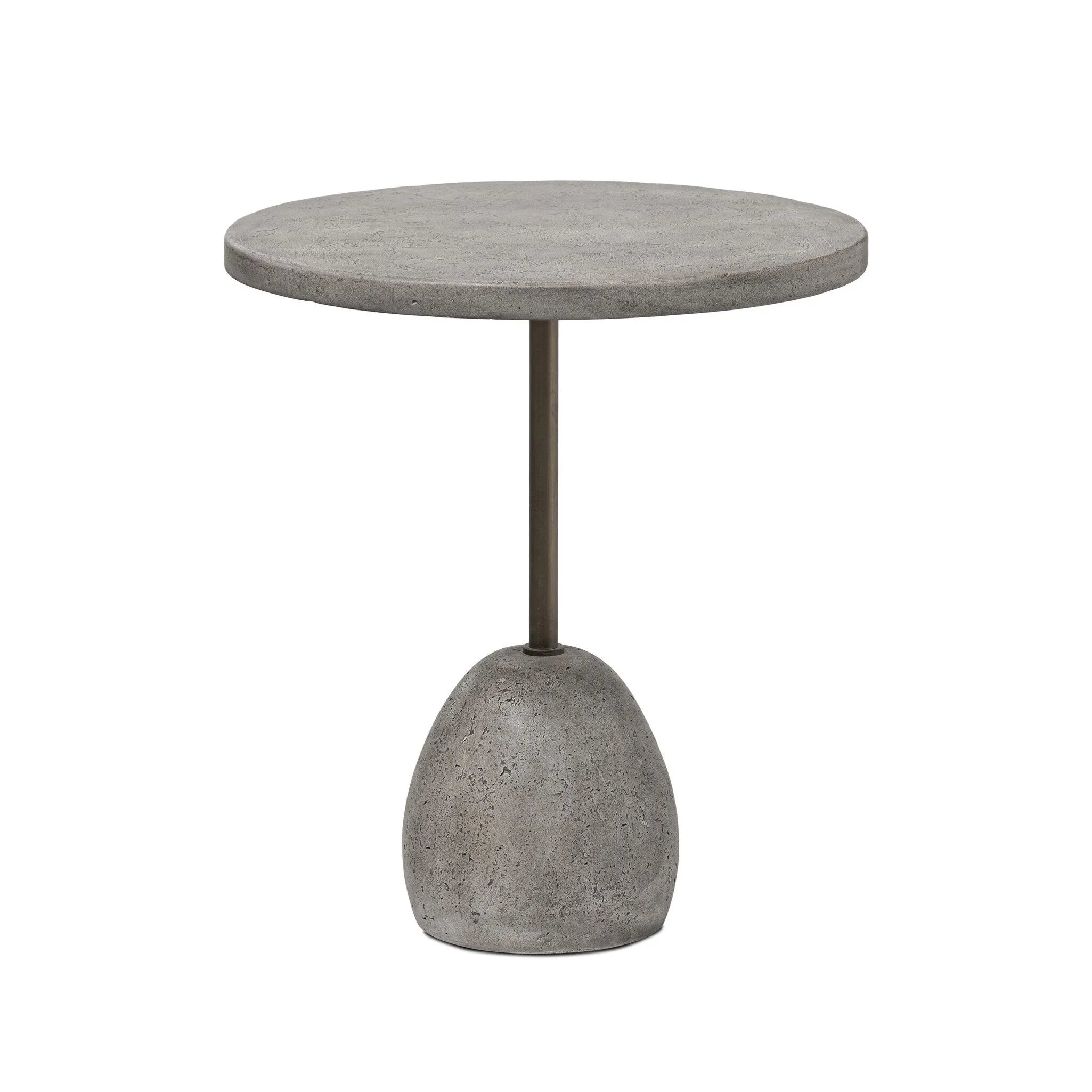 A minimalist end table just made outdoor entertaining easier. Made from solid concrete with an aged smoked finish and sized to be styled seamlessly just about anywhere. Cover or store indoors during inclement weather and when not in use Amethyst Home provides interior design, new home construction design consulting, vintage area rugs, and lighting in the Kansas City metro area.