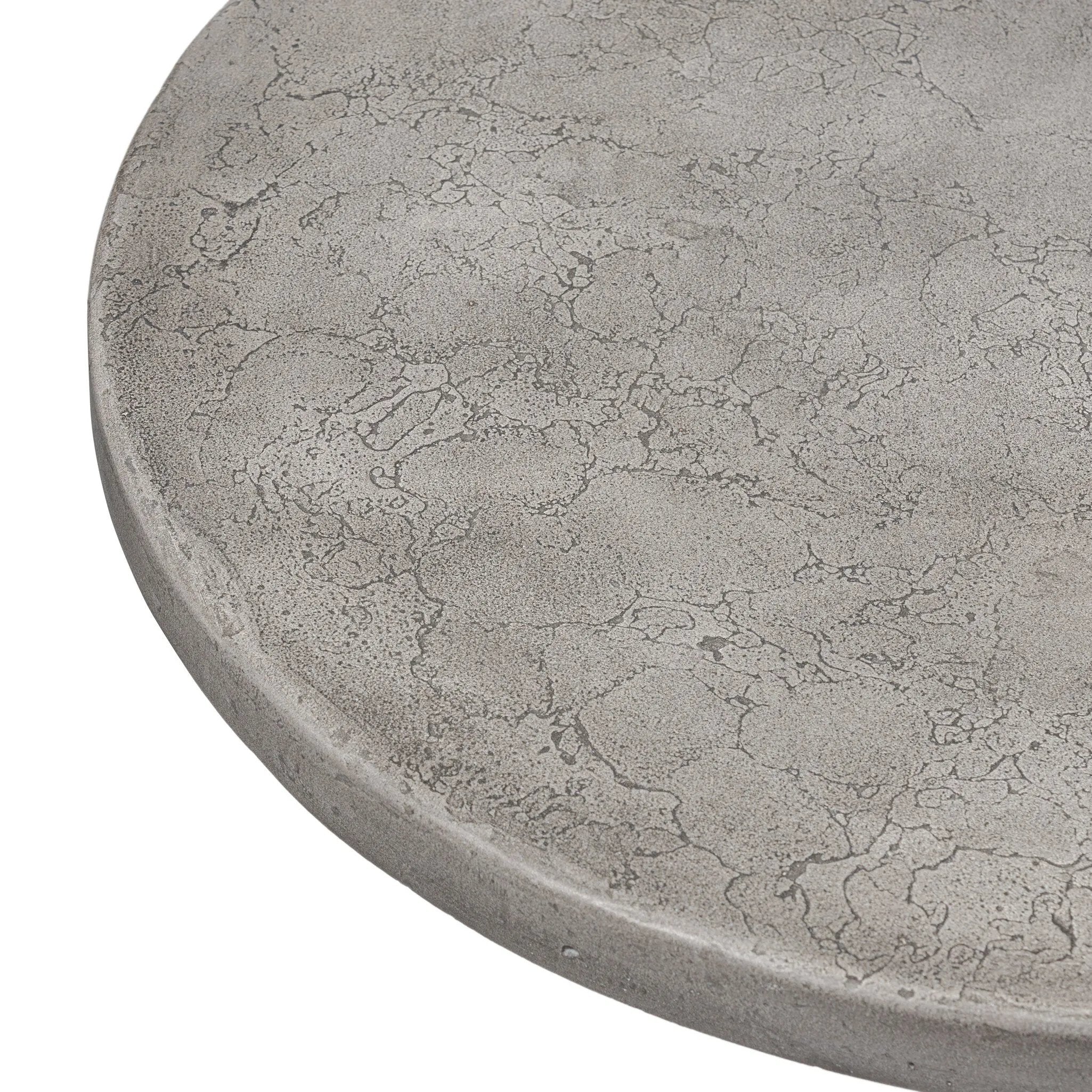 A minimalist end table just made outdoor entertaining easier. Made from solid concrete with an aged smoked finish and sized to be styled seamlessly just about anywhere. Cover or store indoors during inclement weather and when not in use Amethyst Home provides interior design, new home construction design consulting, vintage area rugs, and lighting in the Tampa metro area.