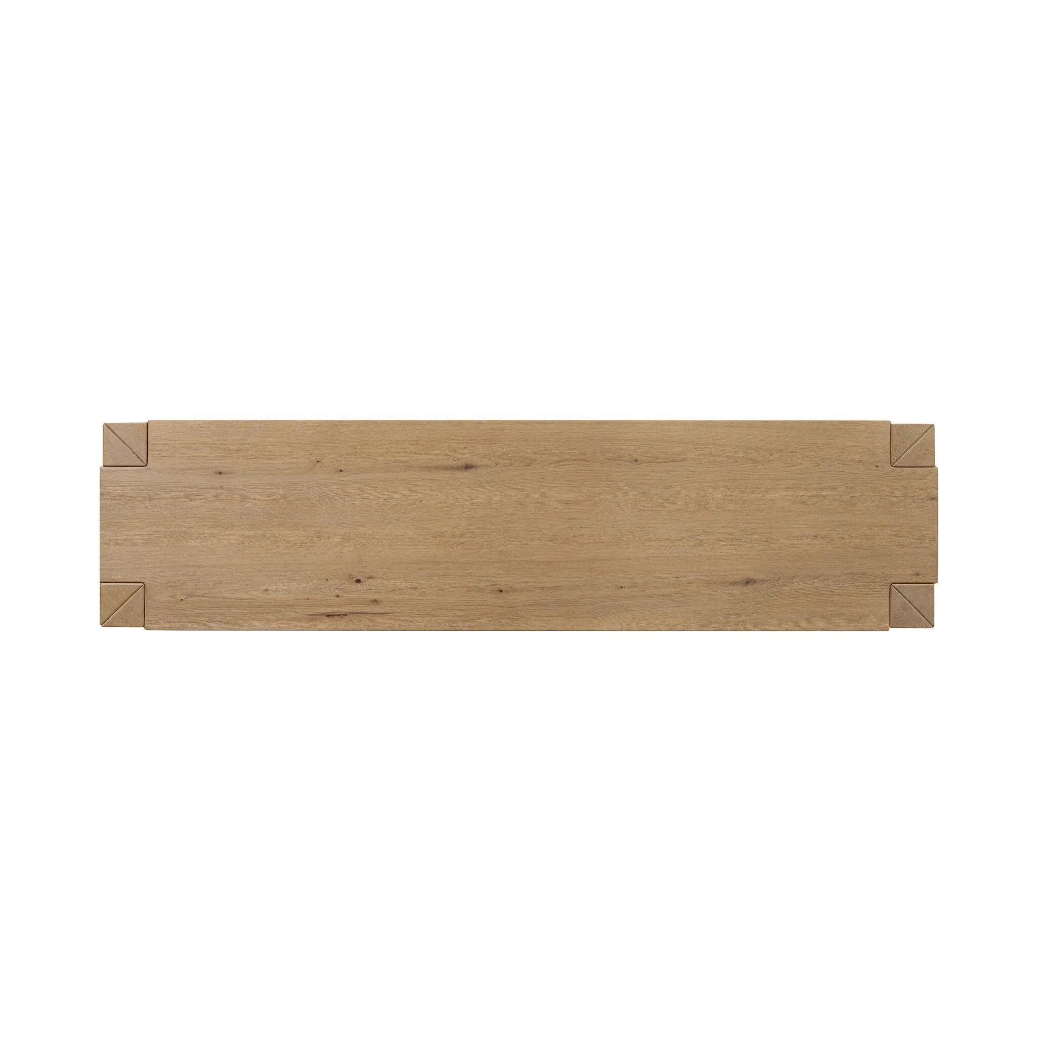 Built from thick-cut oak and veneers with an aged smoked finish, this farmhouse-inspired console table features chunky squared legs and a stretcher base for extra storage Amethyst Home provides interior design, new home construction design consulting, vintage area rugs, and lighting in the Newport Beach metro area.