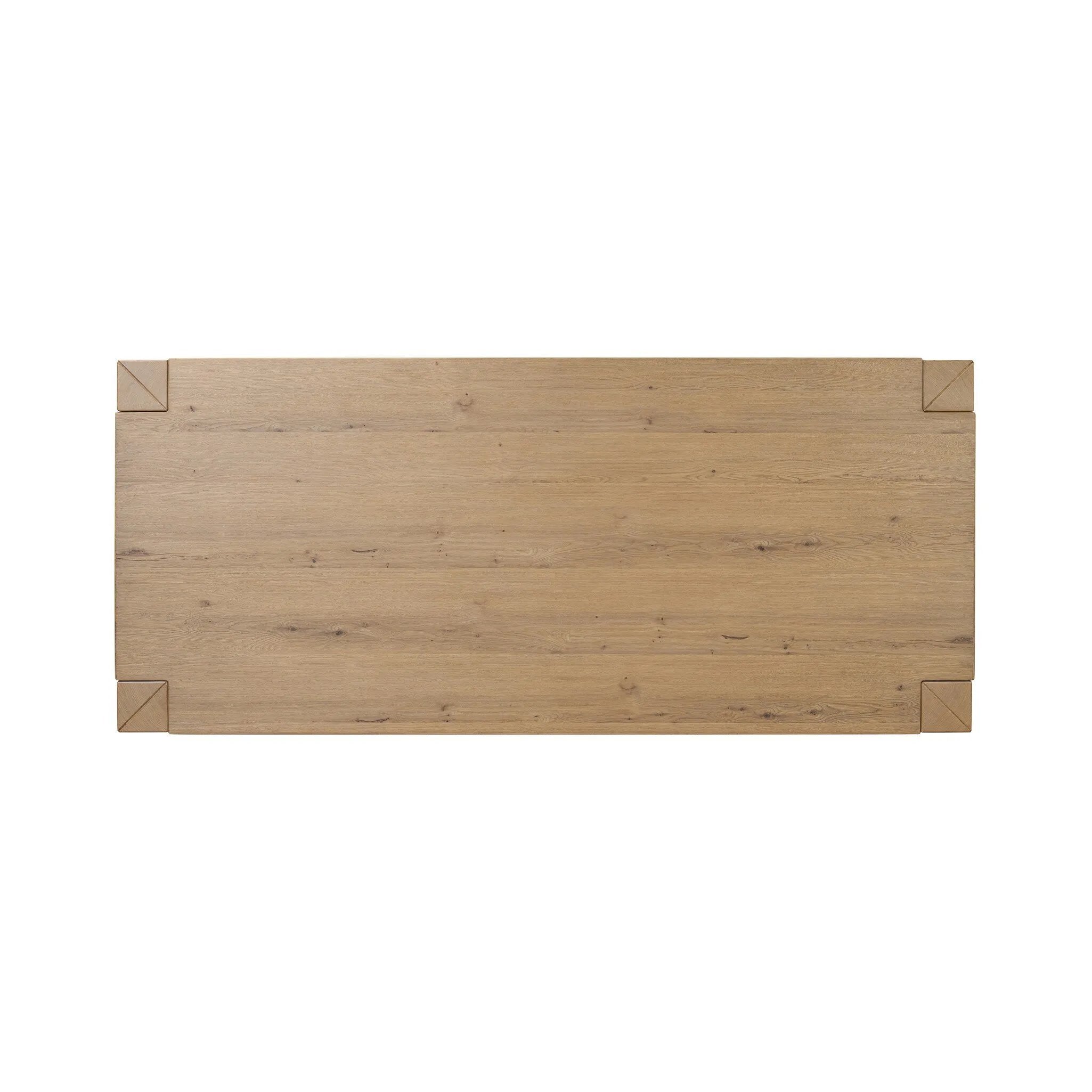 Built from thick-cut oak and veneers with an aged smoked finish, this farmhouse-inspired dining table features chunky squared legs. Seats eight comfortably Amethyst Home provides interior design, new home construction design consulting, vintage area rugs, and lighting in the Winter Garden metro area.
