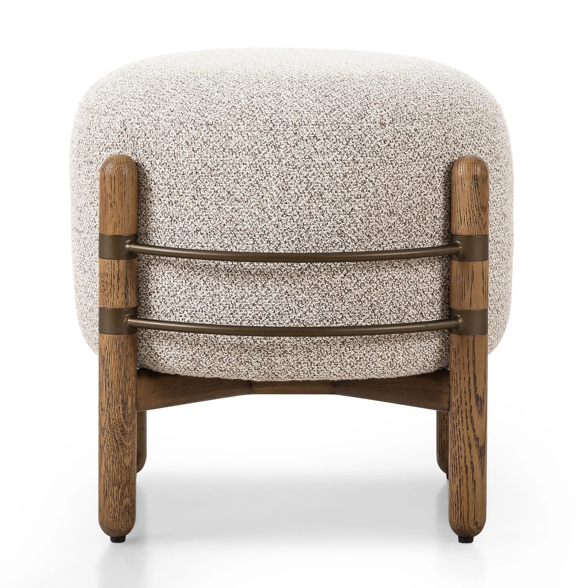 Featuring Enfield Astor Stone Ottoman by Four Hands at Amethyst Home. Accented by slim iron stretchers, solid oak legs form a cradle frame for this hip ottoman that feels fresh and vintage at once. Performance fabrics are specially created to withstand spills, stains, high traffic and wear, ensuring long-term comfort and unmatched durability.Overall Dime. Amethyst Home provides interior design, new home construction design consulting, vintage area rugs, and lighting in the Laguna Beach metro area.
