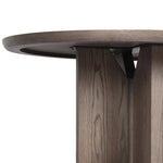 Inspired by minimalist Nordic design, a grey-finished oak dining table has a base of four plinth legs for a simple but impactful detail Amethyst Home provides interior design, new home construction design consulting, vintage area rugs, and lighting in the Austin metro area.