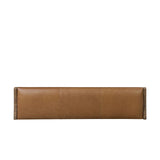 Top-grain leather and worn, solid oak fuse for a substantial, streamlined bench inspired by Nordic Minimalism Amethyst Home provides interior design, new home construction design consulting, vintage area rugs, and lighting in the Scottsdale metro area.
