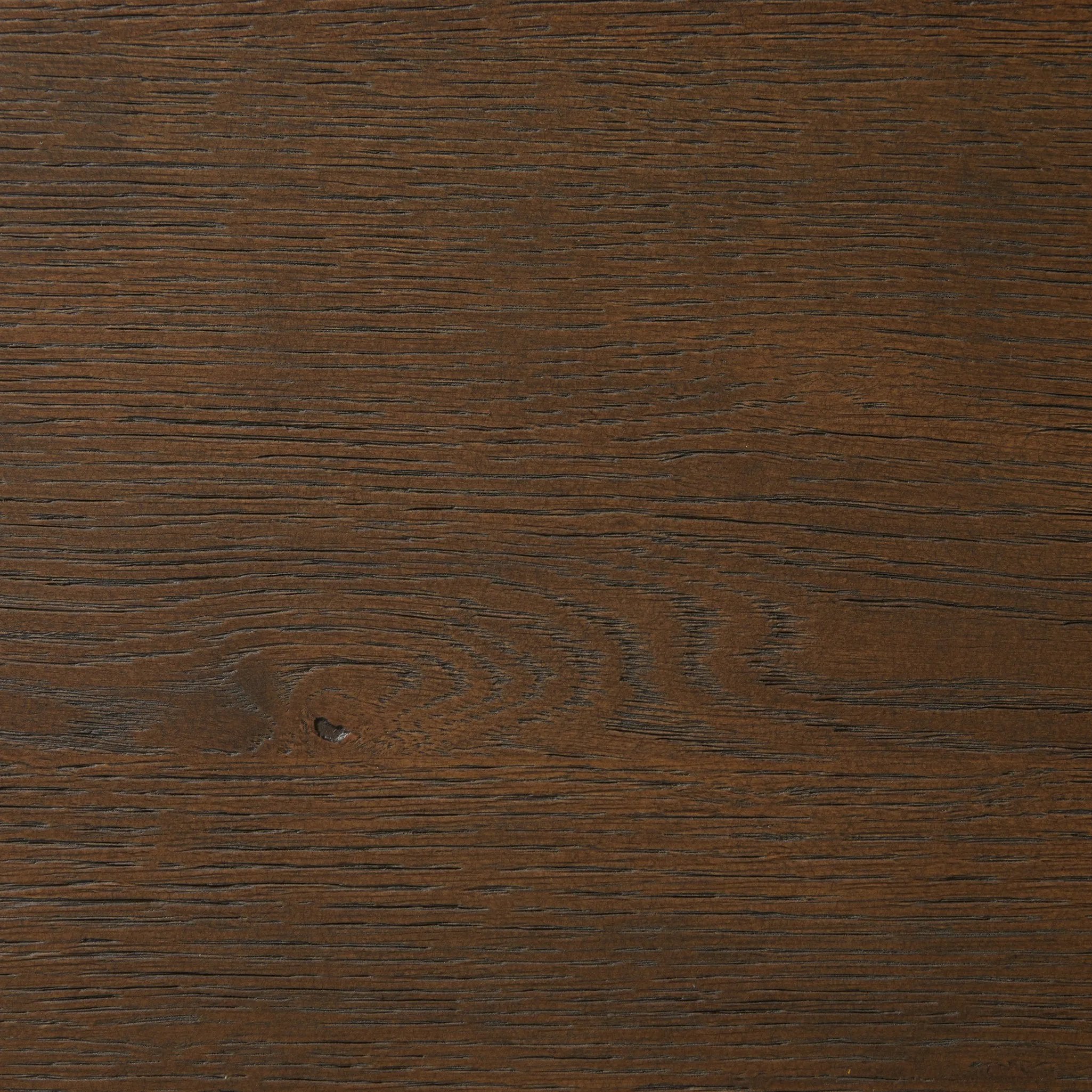 A simple shape is elevated with an X-style cradle base and pull through detailing. Made of solid oak, featuring a deep tobacco finish Amethyst Home provides interior design, new home construction design consulting, vintage area rugs, and lighting in the Laguna Beach metro area.