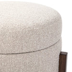 Get extra storage and an extra spot for lounging or propped feet in one. This coffee table-sized storage ottoman features a loose top to store extra blankets and more. Upholstered in a textural boucle-like performance fabric, perfect for everyday messes. Finished with an X-frame parawood base in a walnut-inspired finish. Amethyst Home provides interior design, new home construction design consulting, vintage area rugs, and lighting in the Los Angeles metro area.