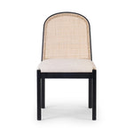 Ebony nettlewood shapes the arched, angled back of this simply shaped, armless dining chair. Natural crosshatch cane adds a light texture to complement the creamy, neutral upholstered seat. Performance fabrics are specially created to withstand spills, stains, high traffic and wear, ensuring long-term comfort and unmatched durability Amethyst Home provides interior design, new home construction design consulting, vintage area rugs, and lighting in the Boston metro area.