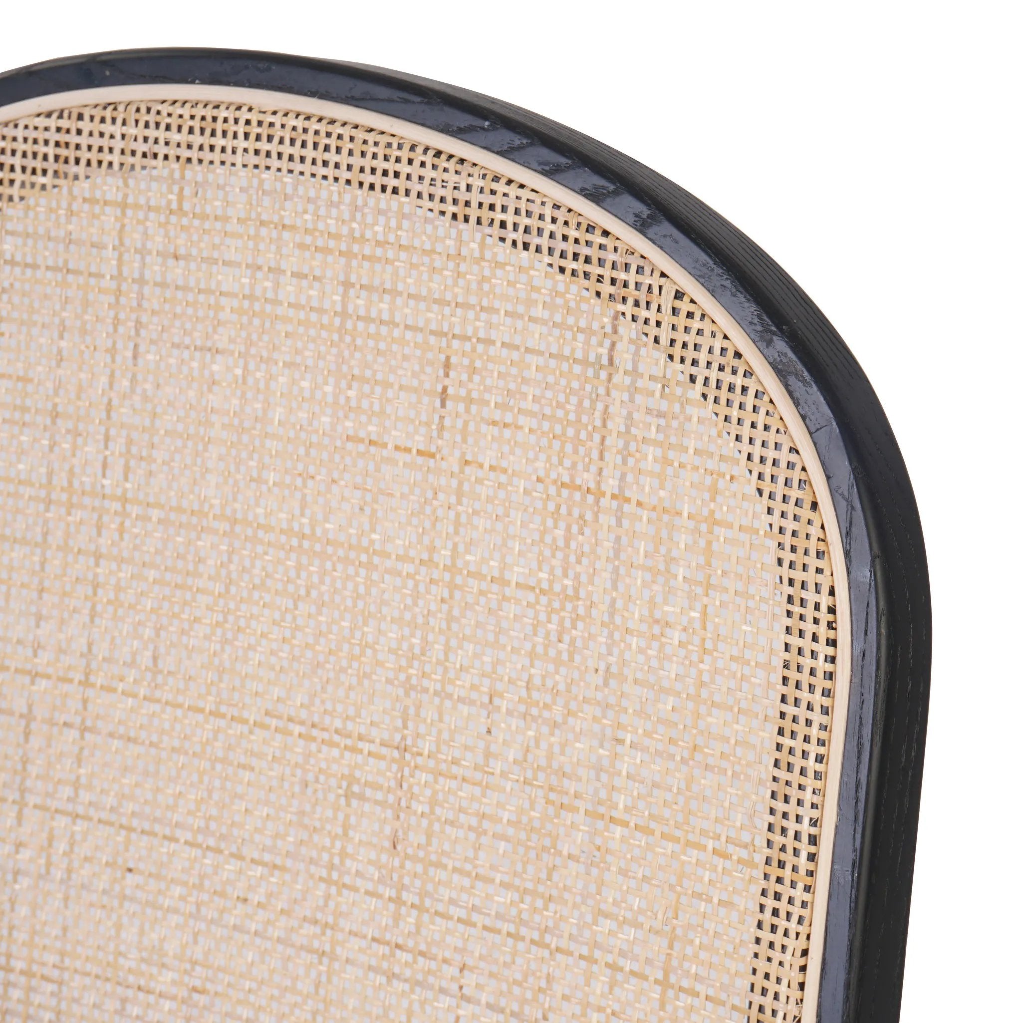 Ebony nettlewood shapes the arched, angled back of this simply shaped, armless dining chair. Natural crosshatch cane adds a light texture to complement the creamy, neutral upholstered seat. Performance fabrics are specially created to withstand spills, stains, high traffic and wear, ensuring long-term comfort and unmatched durability Amethyst Home provides interior design, new home construction design consulting, vintage area rugs, and lighting in the Monterey metro area.