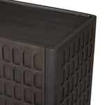A carved geometric pattern adds a layer of visual depth to this vintage brown-finished mango media console. Rounded edges and a recessed top surface complete the look. Rear cutouts for cord management.As lovers of natural design at Amethyst, we love the optimistic inspired Essie Media Console - Vintage Brown. Amethyst Home provides interior design, new home construction design consulting, vintage area rugs, and lighting in the Des Moines metro area.