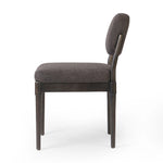 Featuring Esther Antwerp Noir Dining Chair by Four Hands at Amethyst Home. Modern materials place an updated twist on the traditional armless dining chair. Linen/cotton blend cushioning upholstered in high-performance fabric, perfect for everyday dining. Simply framed by burnt oak. Performance fabrics are specially created to withstand spills, stains, h. Amethyst Home provides interior design, new home construction design consulting, vintage area rugs, and lighting in the Newport Beach metro area.