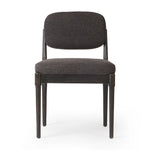 Featuring Esther Antwerp Noir Dining Chair by Four Hands at Amethyst Home. Modern materials place an updated twist on the traditional armless dining chair. Linen/cotton blend cushioning upholstered in high-performance fabric, perfect for everyday dining. Simply framed by burnt oak. Performance fabrics are specially created to withstand spills, stains, high traf. Amethyst Home provides interior design, new home construction design consulting, vintage area rugs, and lighting in the Tampa metro area.