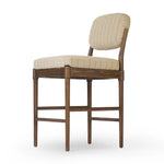 Modern materials place an updated twist on the traditional bar stool. Linen/cotton blend cushioning features a faint pinstripe for a unique-while-versatile look. Simply framed by brown oak and perfect in pairs or multiples Amethyst Home provides interior design, new home construction design consulting, vintage area rugs, and lighting in the Alpharetta metro area.