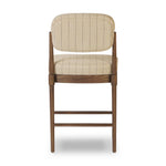 Modern materials place an updated twist on the traditional bar stool. Linen/cotton blend cushioning features a faint pinstripe for a unique-while-versatile look. Simply framed by brown oak and perfect in pairs or multiples Amethyst Home provides interior design, new home construction design consulting, vintage area rugs, and lighting in the Kansas City metro area.