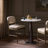 Modern materials place an updated twist on the traditional bar stool. Linen/cotton blend cushioning features a faint pinstripe for a unique-while-versatile look. Simply framed by brown oak and perfect in pairs or multiples Amethyst Home provides interior design, new home construction design consulting, vintage area rugs, and lighting in the Monterey metro area.