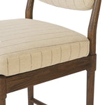 Modern materials place an updated twist on the traditional bar stool. Linen/cotton blend cushioning features a faint pinstripe for a unique-while-versatile look. Simply framed by brown oak and perfect in pairs or multiples Amethyst Home provides interior design, new home construction design consulting, vintage area rugs, and lighting in the Tampa metro area.